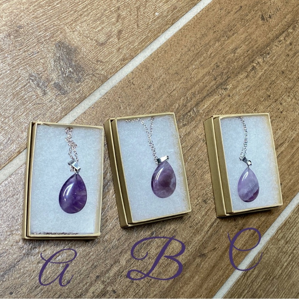 Amethyst Necklace Crystal Pendant 925 Purple 22”